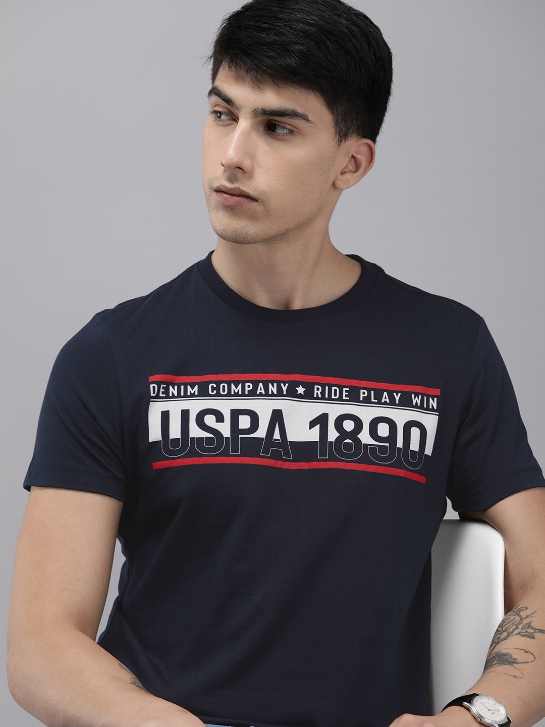 

U.S. Polo Assn. Denim Co. Brand Logo Printed Pure Cotton T-shirt, Navy blue