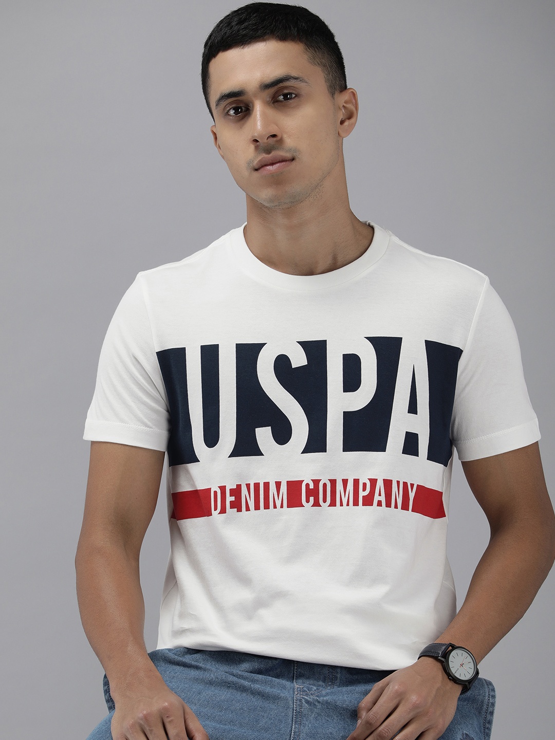 

U.S. Polo Assn. Denim Co. Brand Logo Graphic Printed Pure Cotton T-shirt, White