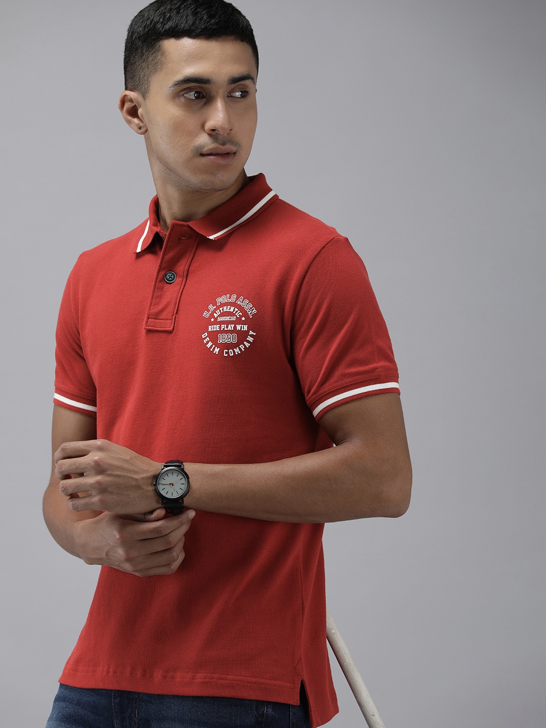 

U.S. Polo Assn. Denim Co. Polo Collar Pure Cotton T-shirt, Red