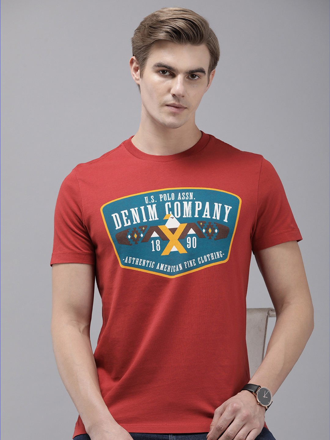 

U.S. Polo Assn. Denim Co. Typography Printed Pure Cotton T-shirt, Maroon