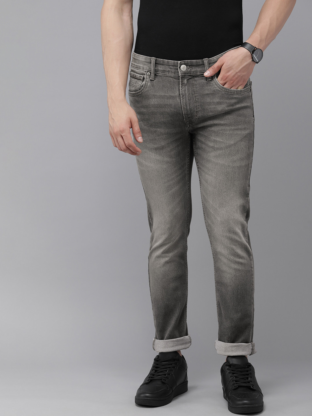 

U.S. Polo Assn. Denim Co. Men Regallo Skinny Fit Heavy Fade Mid-Rise Stretchable Jeans, Grey