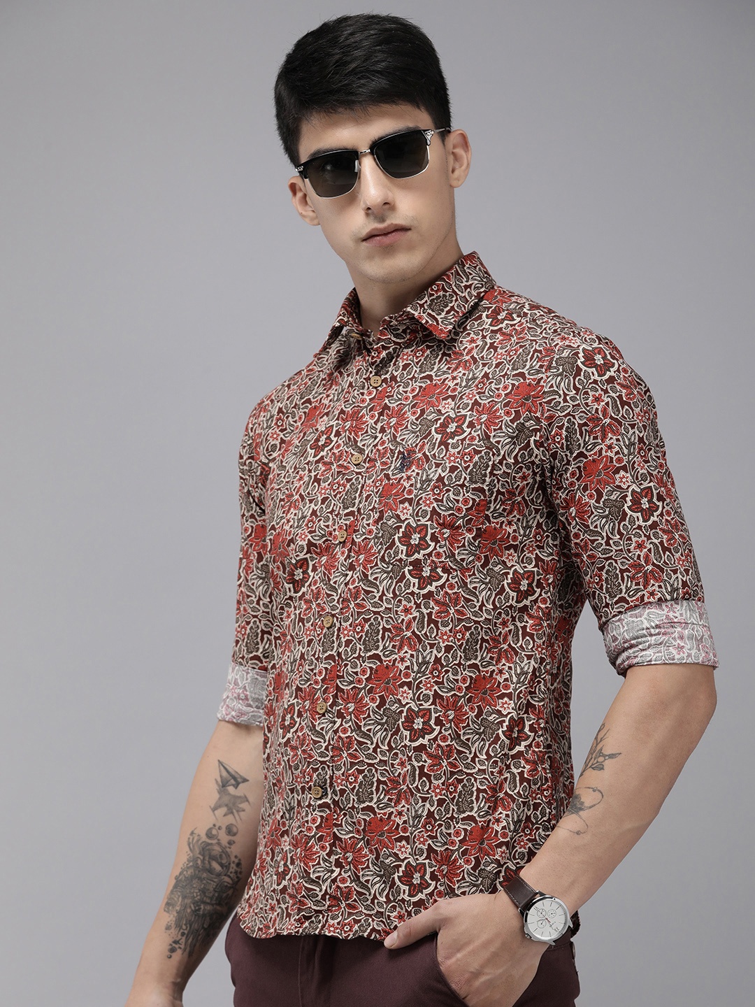 

U.S. Polo Assn. Denim Co. Floral Printed Pure Cotton Casual Shirt, Maroon