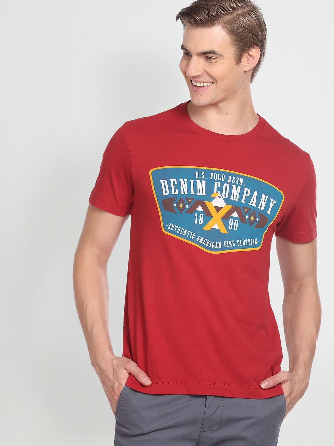 

U.S. Polo Assn. Denim Co. Printed Pure Cotton T-shirt, Maroon
