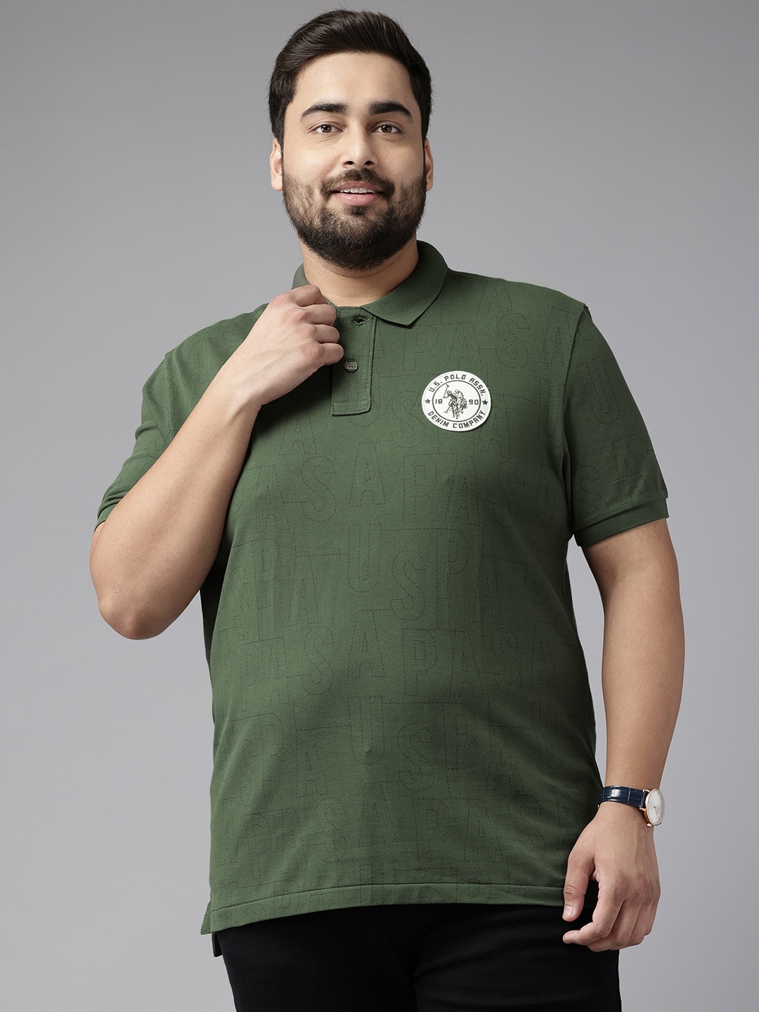 

U.S. Polo Assn. Denim Co. Plus Size Printed Pure Cotton Polo T-shirt, Olive