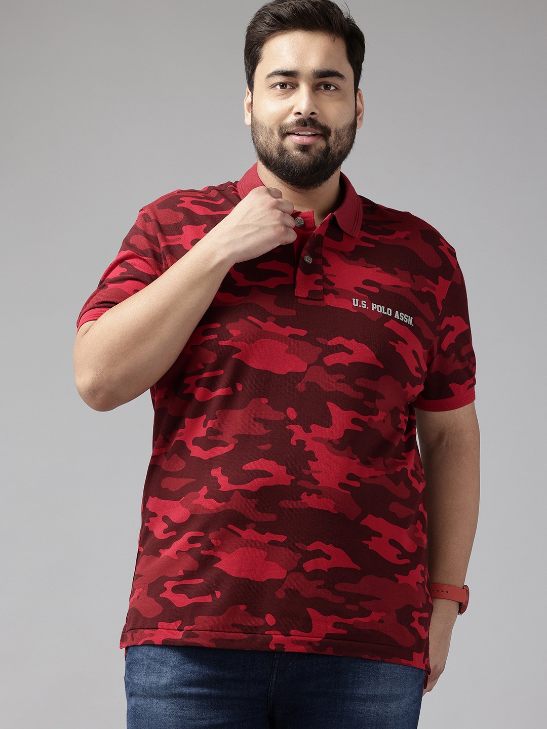 

U.S. Polo Assn. Denim Co. Plus Size Camouflage Print Polo Collar Pure Cotton T-shirt, Maroon