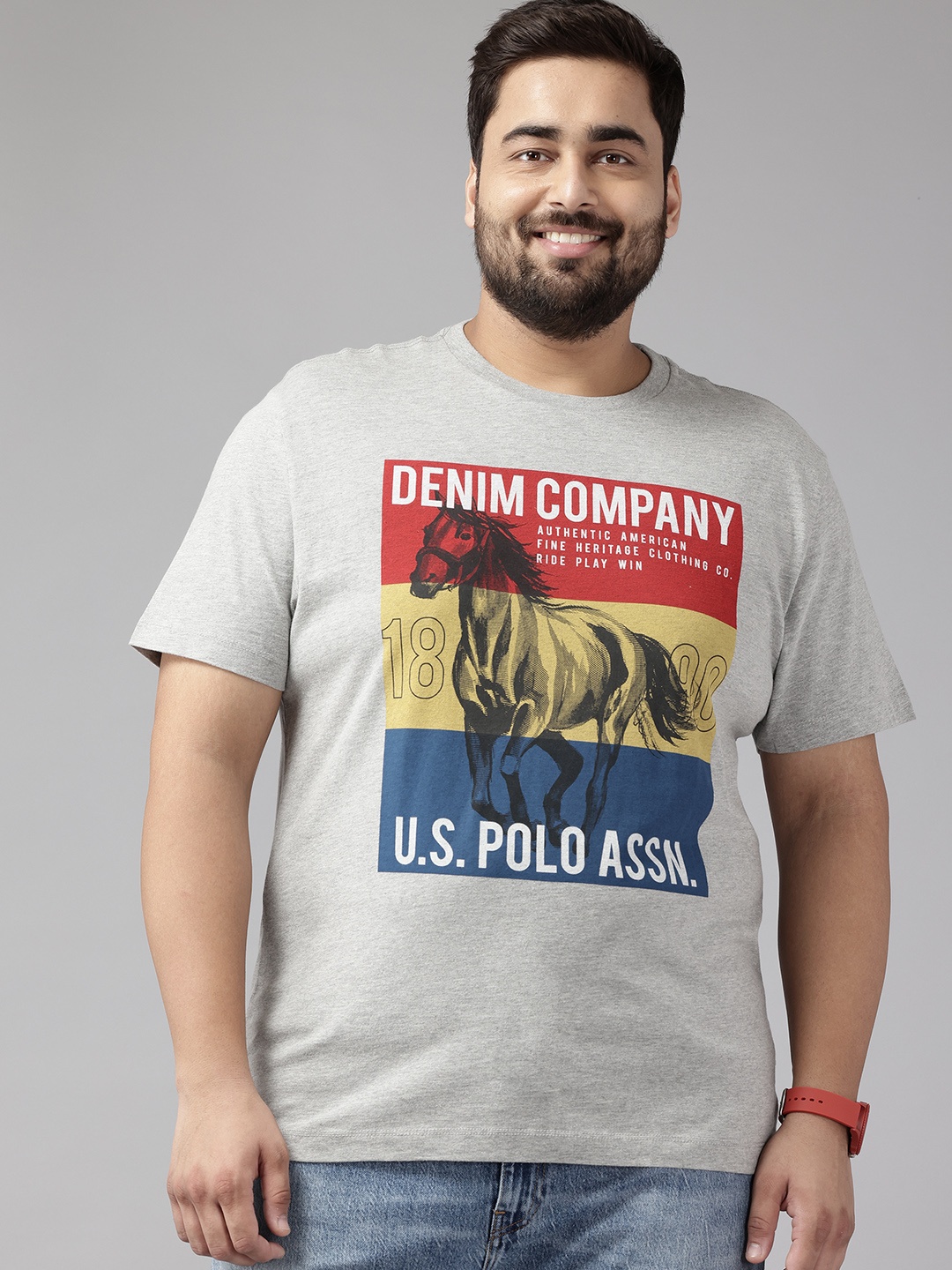 

U.S. Polo Assn. Denim Co. Plus Size Printed T-shirt, Grey melange