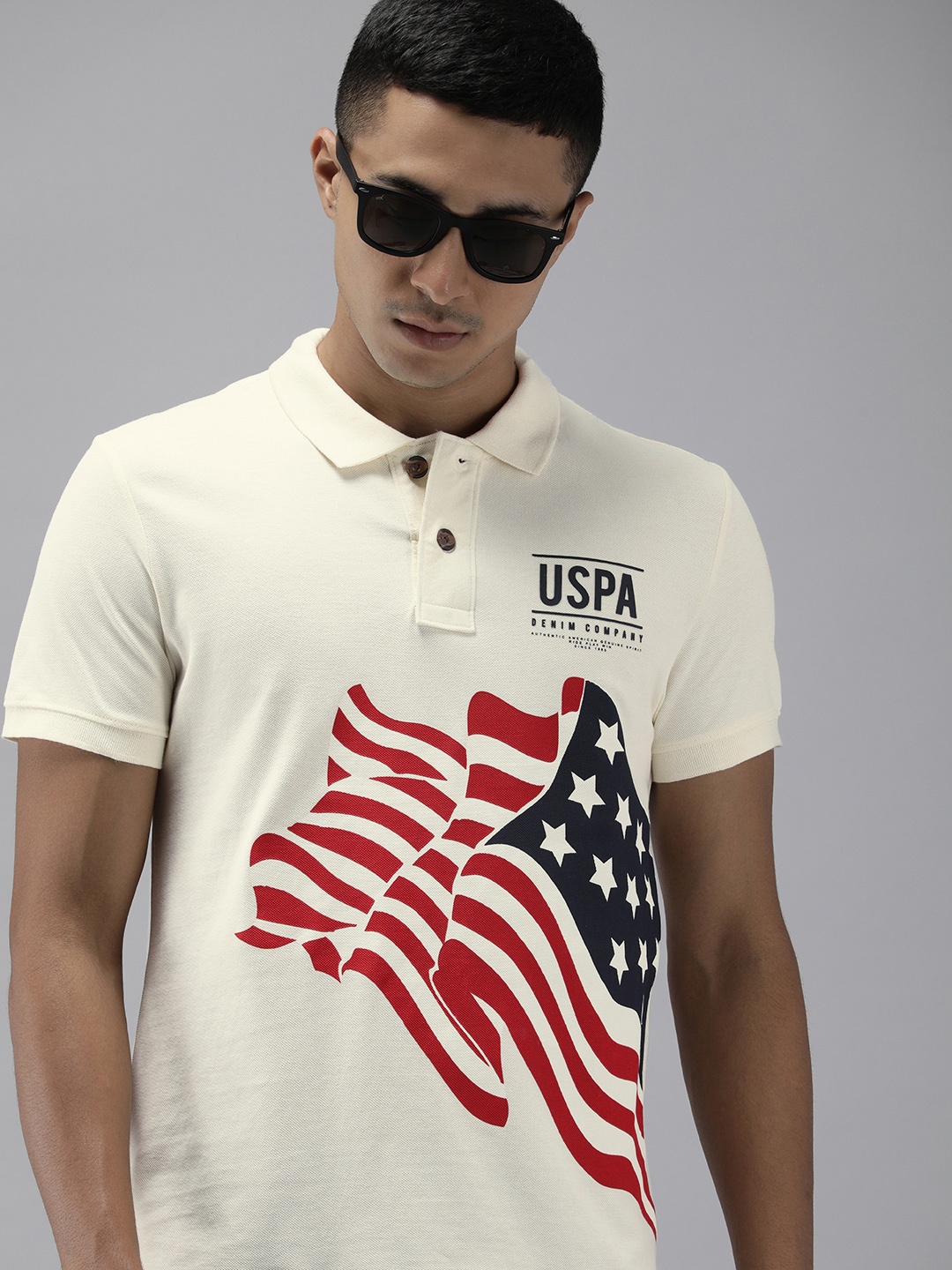 

U.S. Polo Assn. Denim Co. Printed Polo Collar Pure Cotton T-shirt, Cream