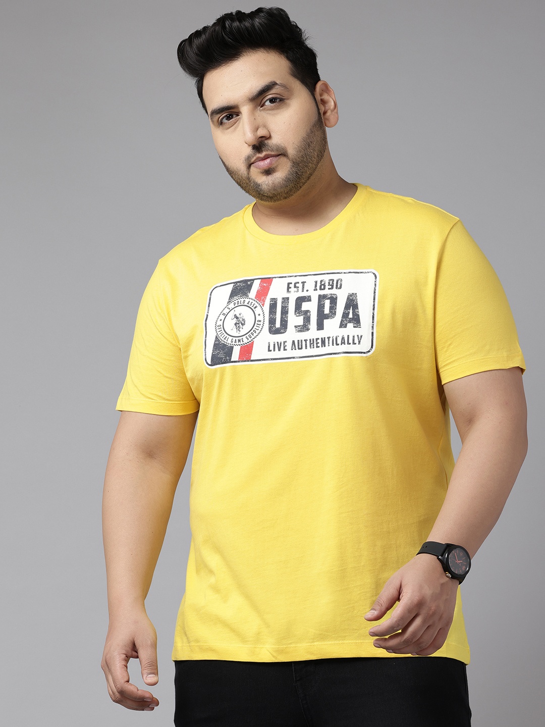 

U.S. Polo Assn. Denim Co. Plus Size Brand Logo Print Pure Cotton T-shirt, Yellow