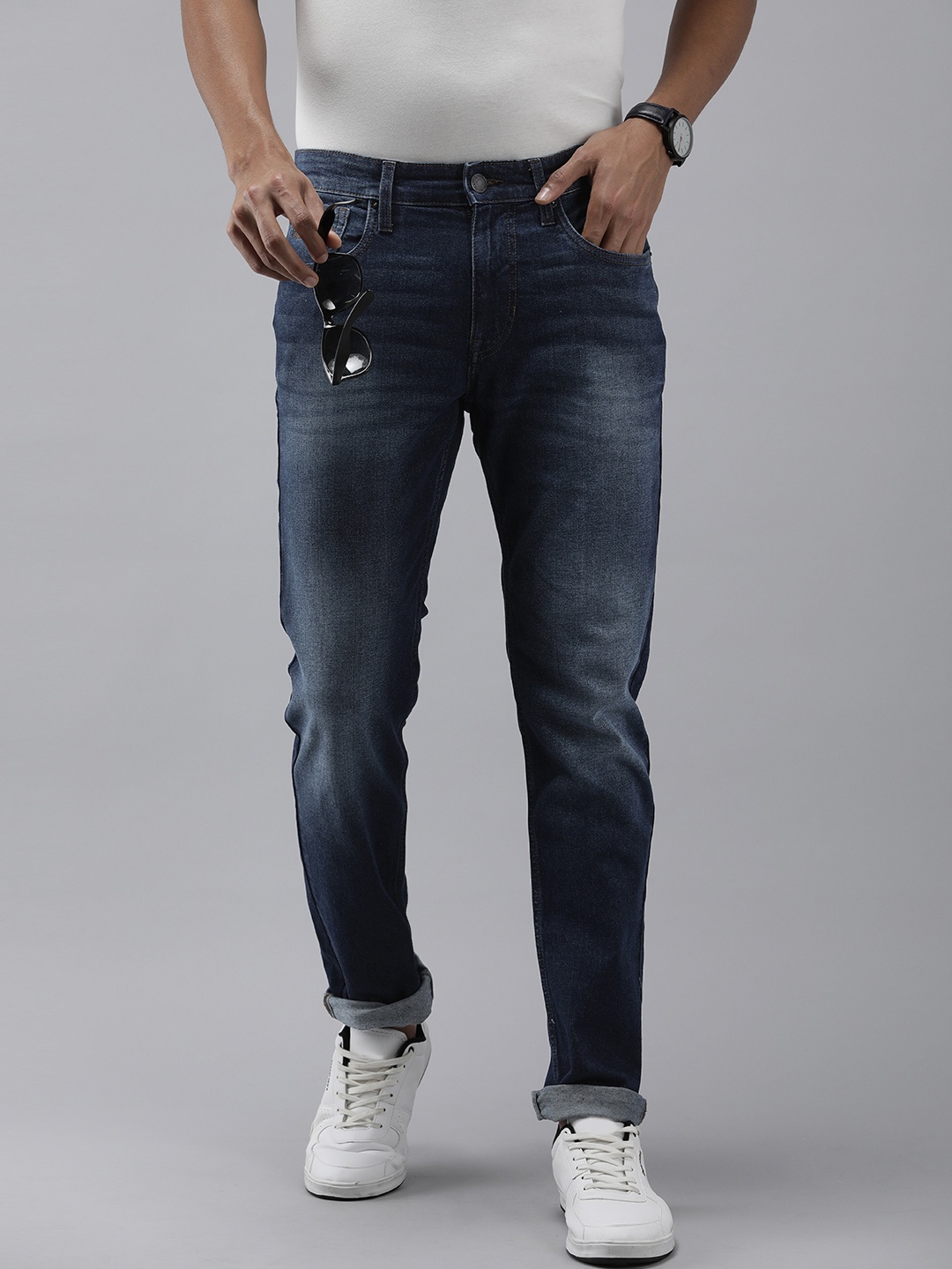 

U.S. Polo Assn. Denim Co. Men Brandon Slim Tapered Fit Heavy Fade Stretchable Jeans, Navy blue