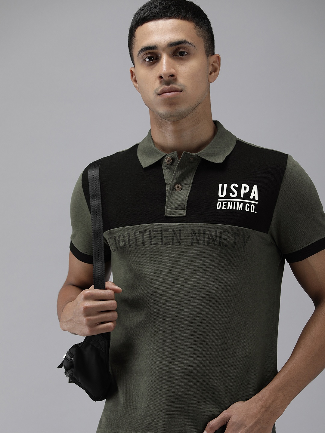 

U.S. Polo Assn. Denim Co. Colourblocked Polo Collar Pure Cotton Applique T-shirt, Olive