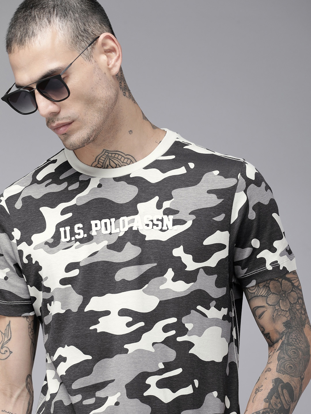 

U.S. Polo Assn. Denim Co. Camouflage Printed Pure Cotton T-shirt, Grey