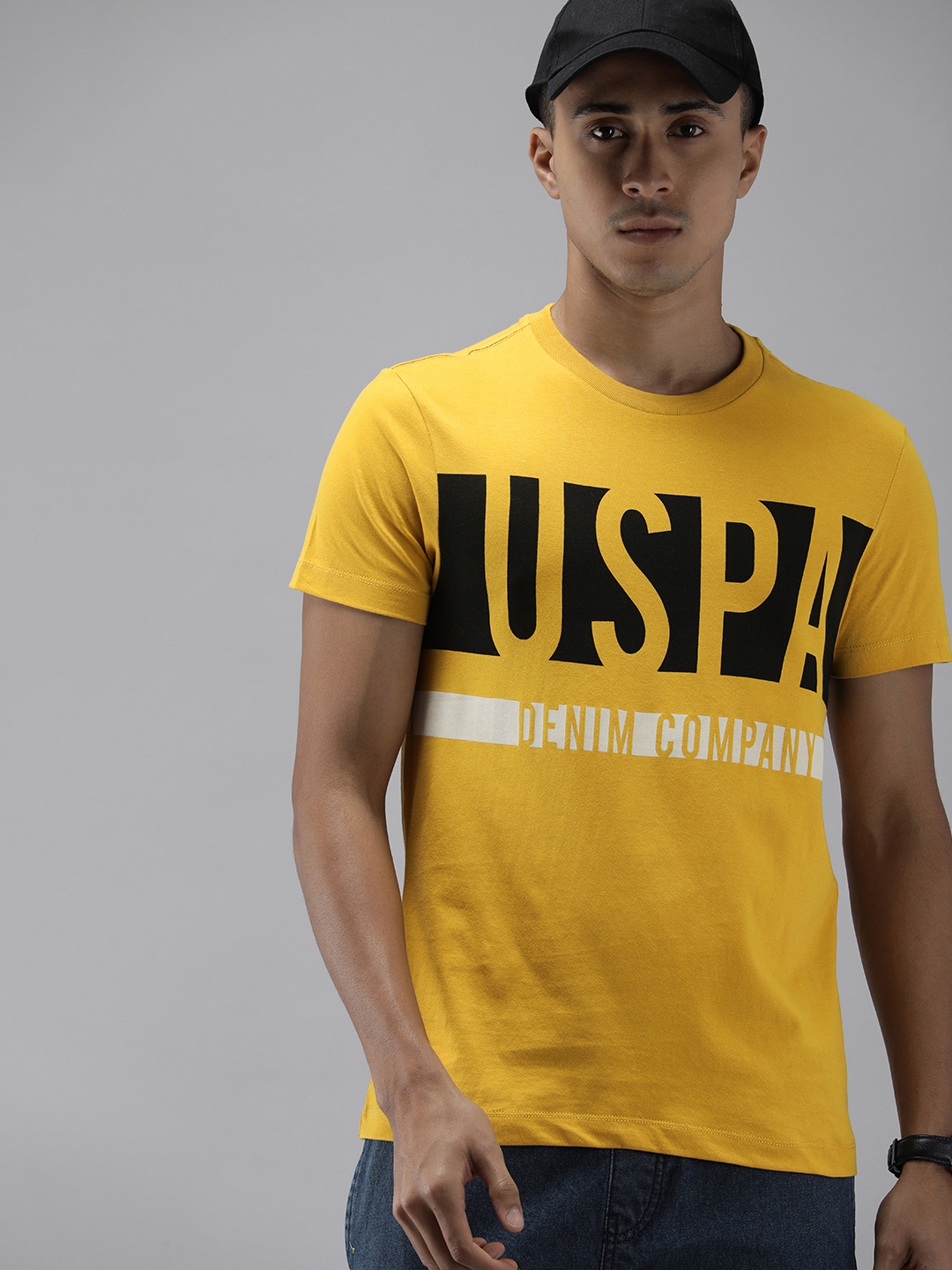 

U.S. Polo Assn. Denim Co. Brand Logo Graphic Printed Pure Cotton T-shirt, Mustard