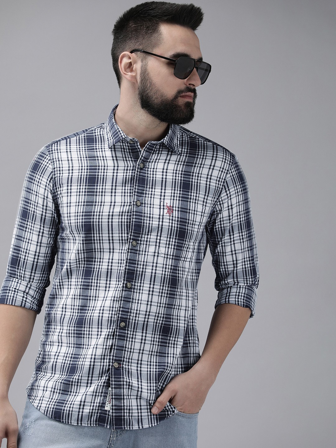 

U.S. Polo Assn. Denim Co. Slim Fit Full Sleeves Checked Shirt, Navy blue