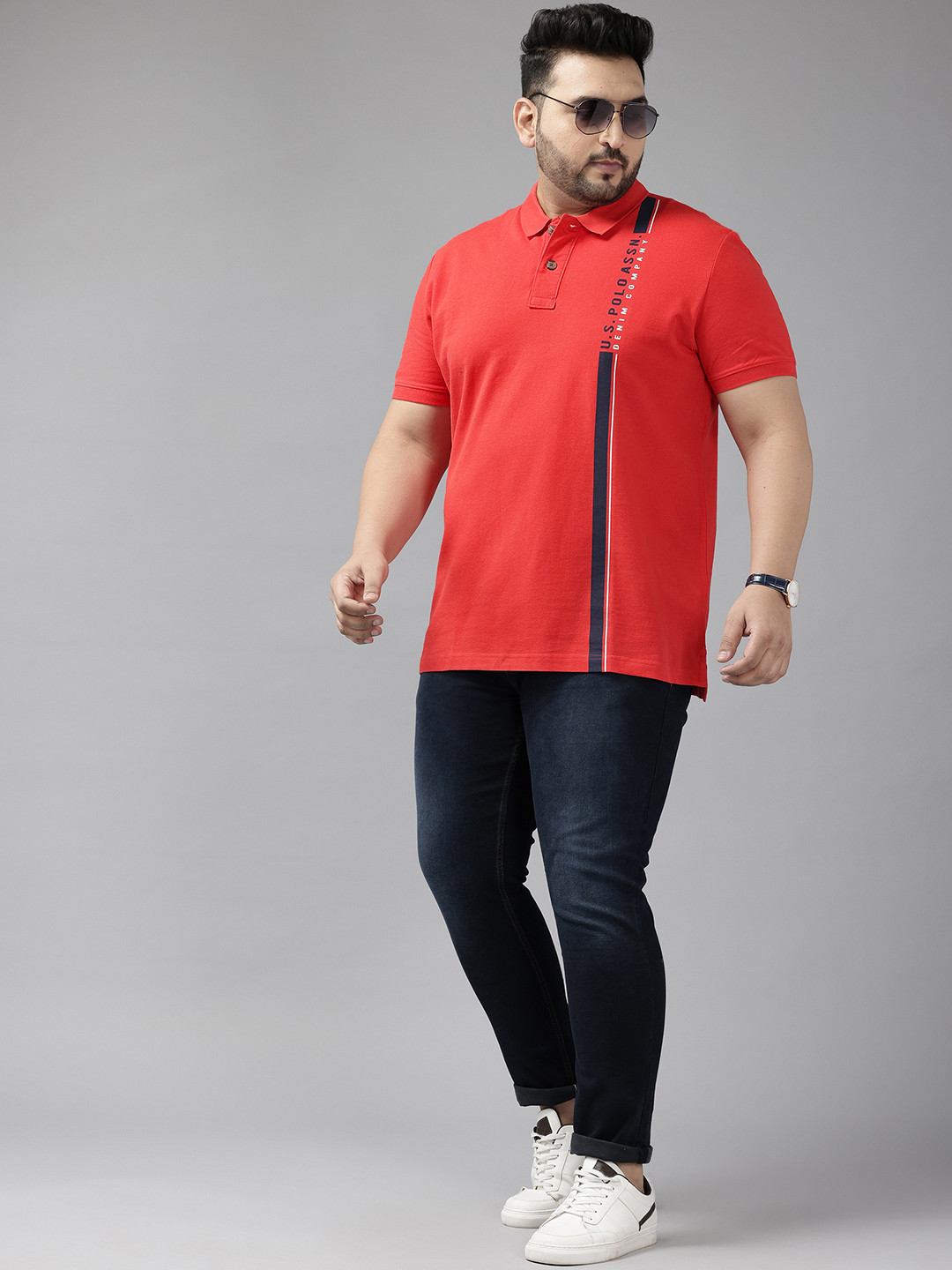 

U.S. Polo Assn. Denim Co. Cherry Striped Polo Collar Pure Cotton T-shirt, Red
