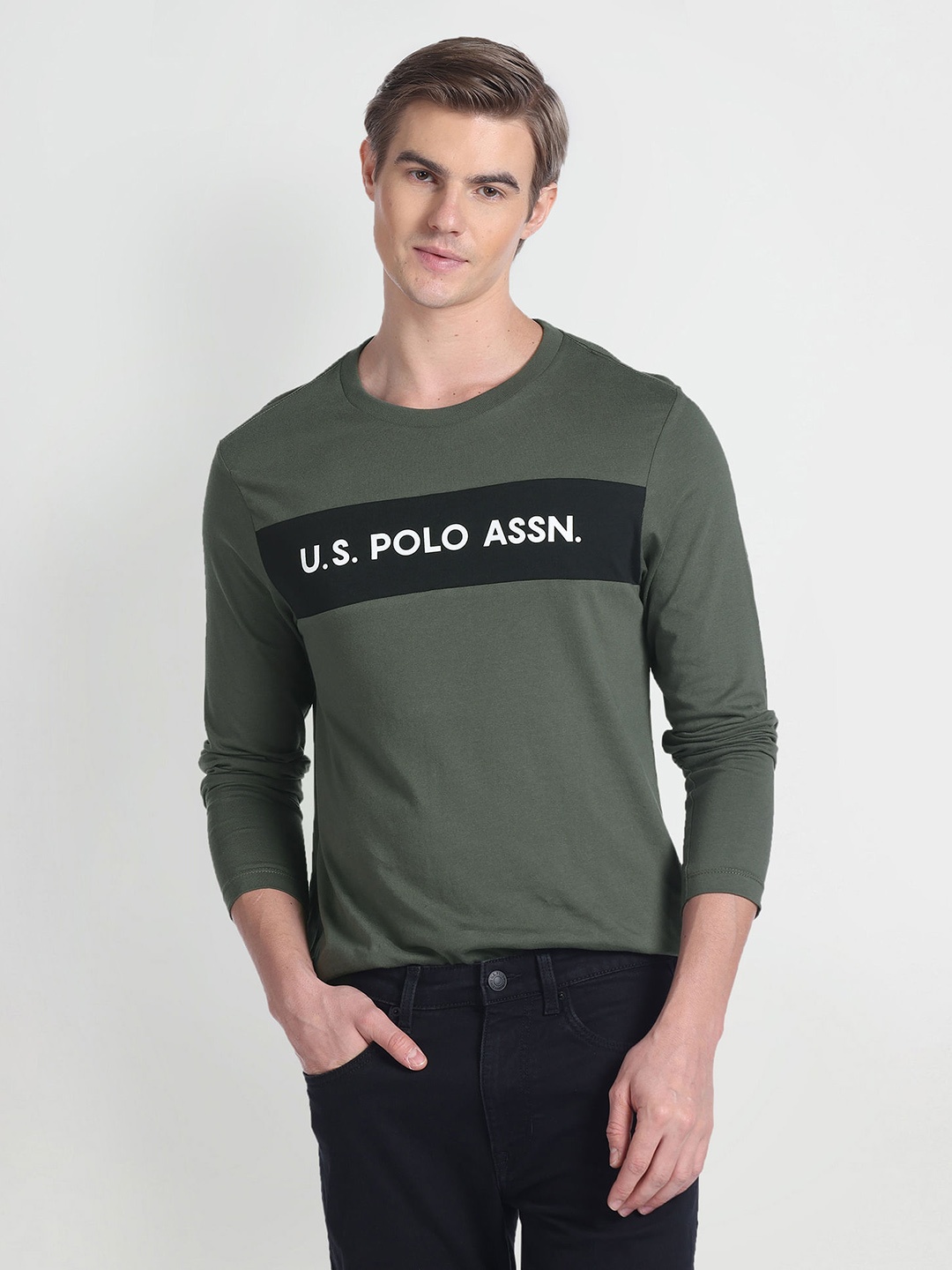 

U.S. Polo Assn. Denim Co. Brand Logo Printed Pure Cotton T-shirt, Olive