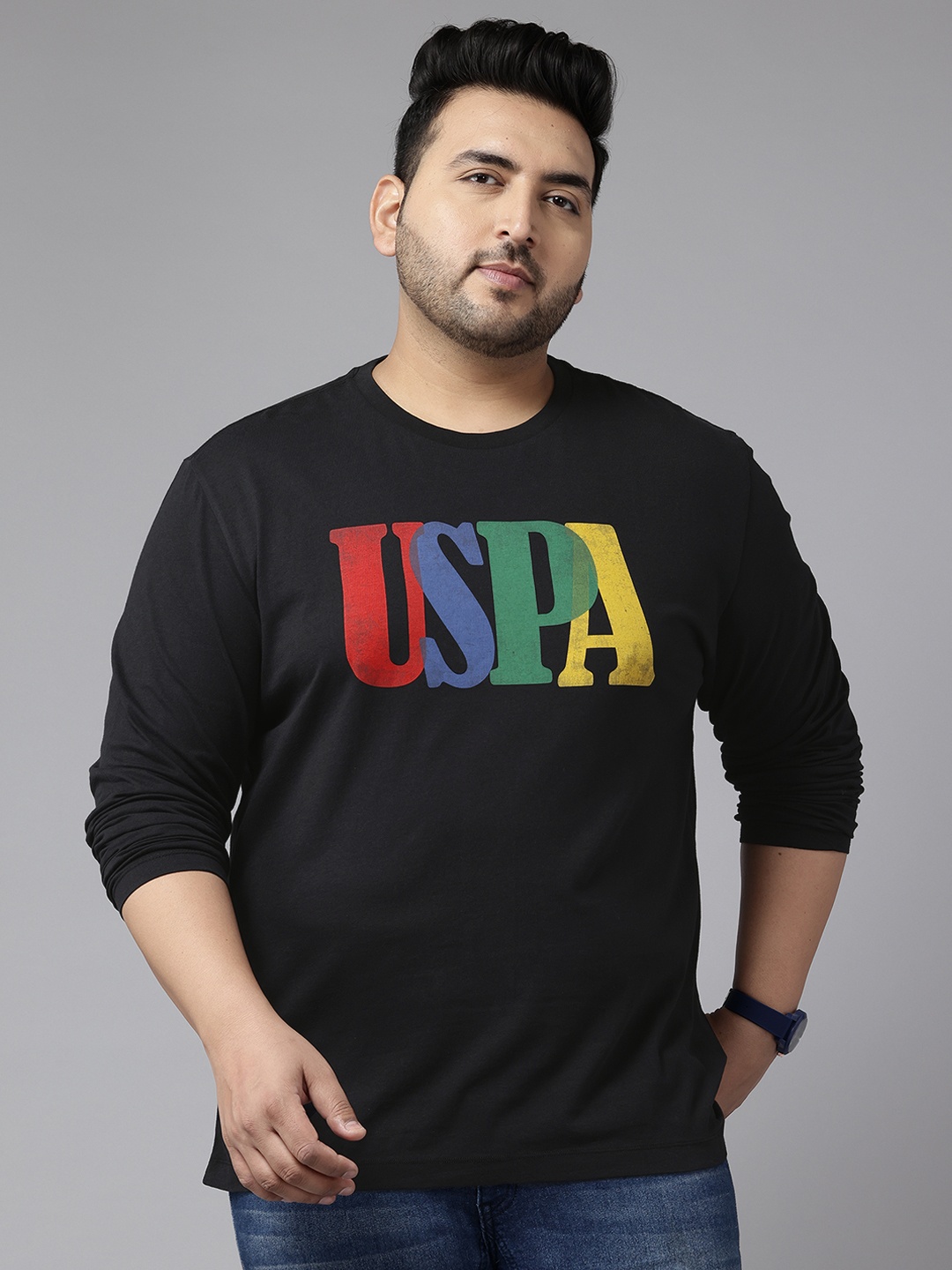 

U.S. Polo Assn. Denim Co. Plus Size Brand Logo Print Pure Cotton T-shirt, Black