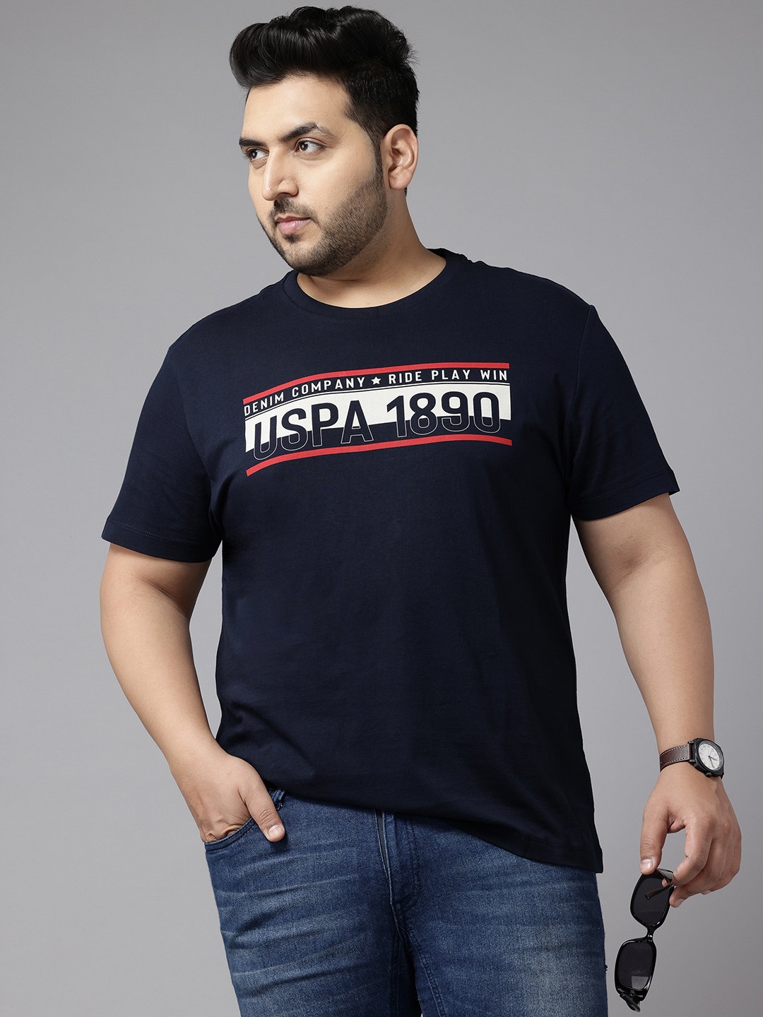 

U.S. Polo Assn. Denim Co. Plus Size Printed Pure Cotton T-shirt, Navy blue