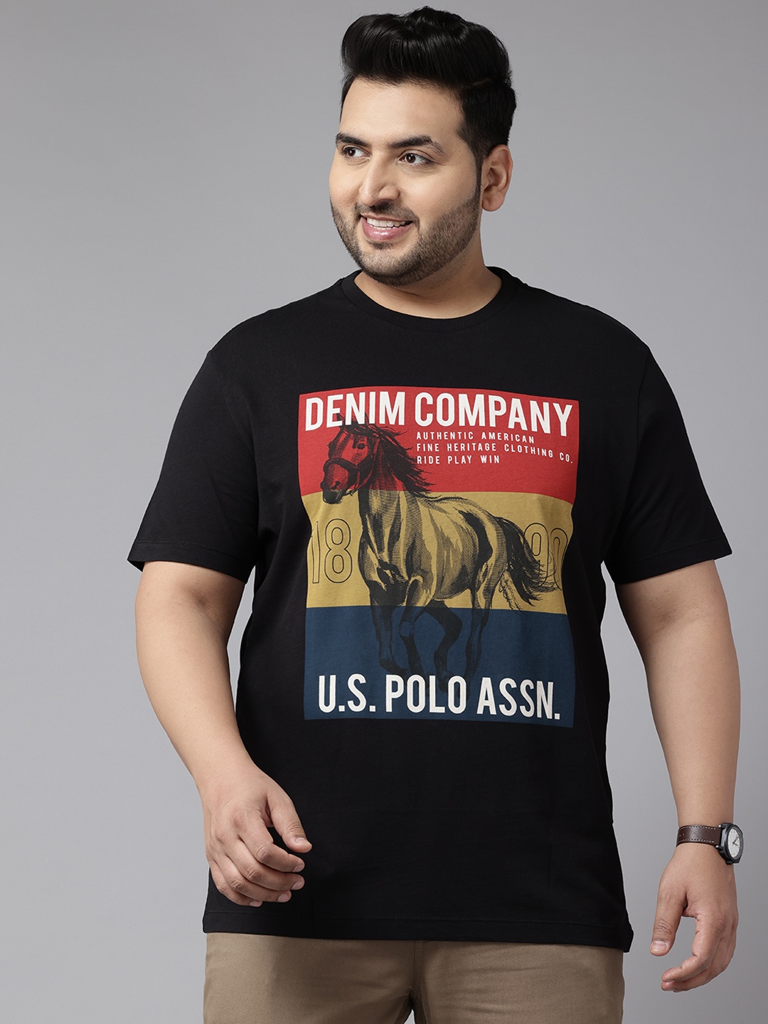 

U.S. Polo Assn. Denim Co. Plus Size Printed Pure Cotton T-shirt, Black
