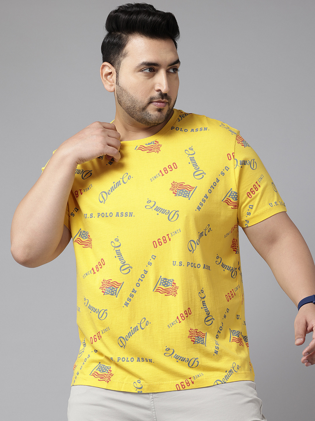 

U.S. Polo Assn. Denim Co. Plus Size Typography Printed Pure Cotton T-shirt, Yellow