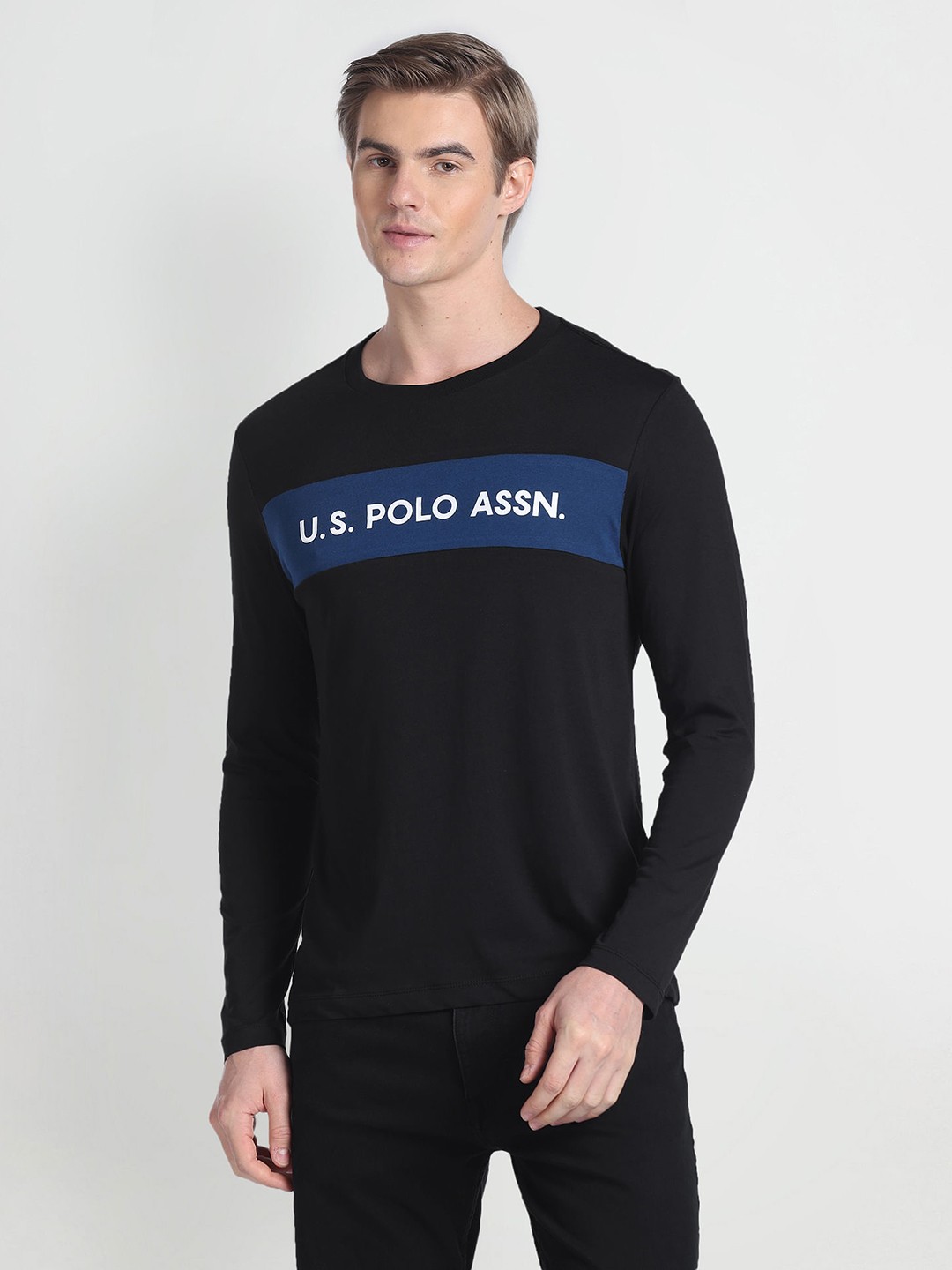 

U.S. Polo Assn. Denim Co. Brand Logo Printed Pure Cotton T-shirt, Black