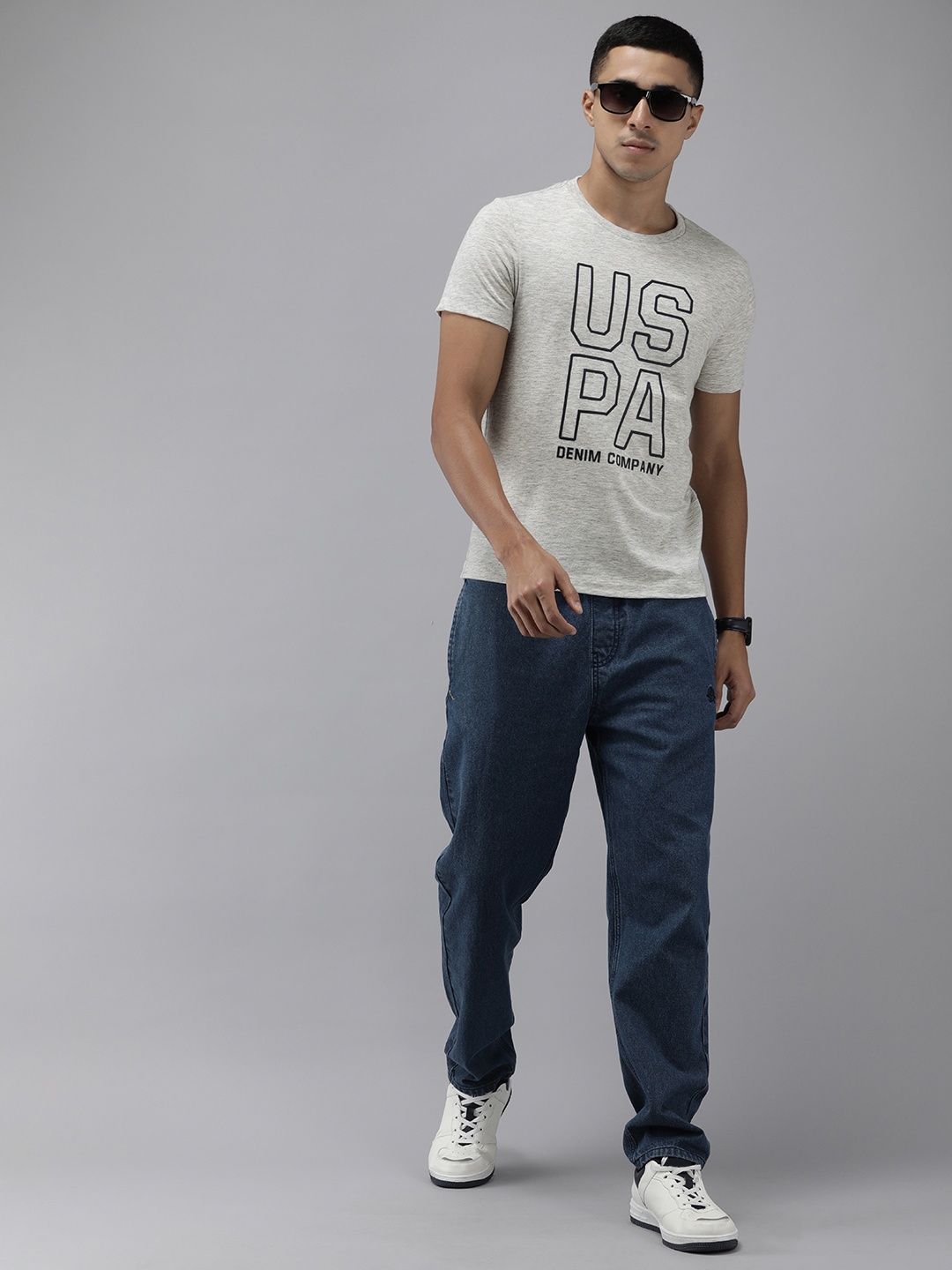 

U.S. Polo Assn. Denim Co. Brand Logo Graphic Printed T-shirt, Grey melange