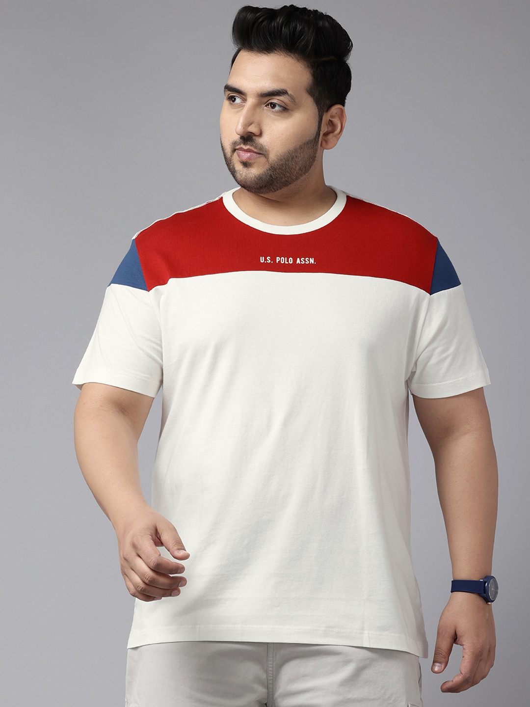 

U.S. Polo Assn. Denim Co. Plus Size Colourblock Pure Cotton T-shirt, White