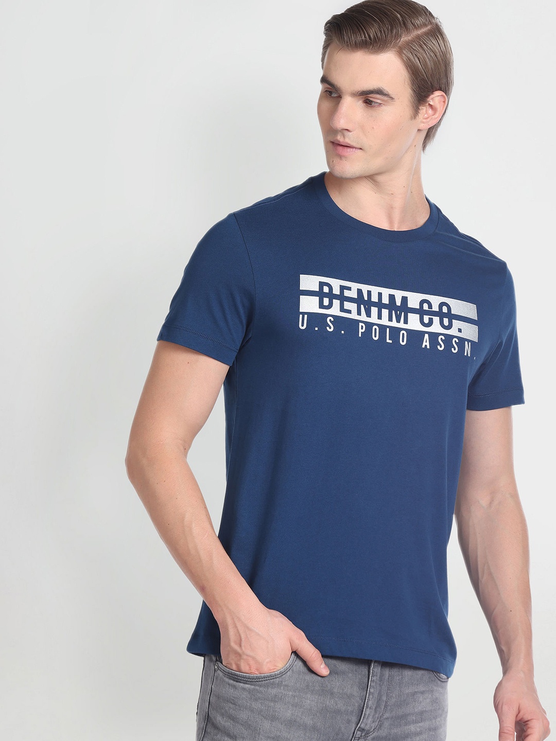 

U.S. Polo Assn. Denim Co. Brand Logo Printed Pure Cotton T-shirt, Navy blue