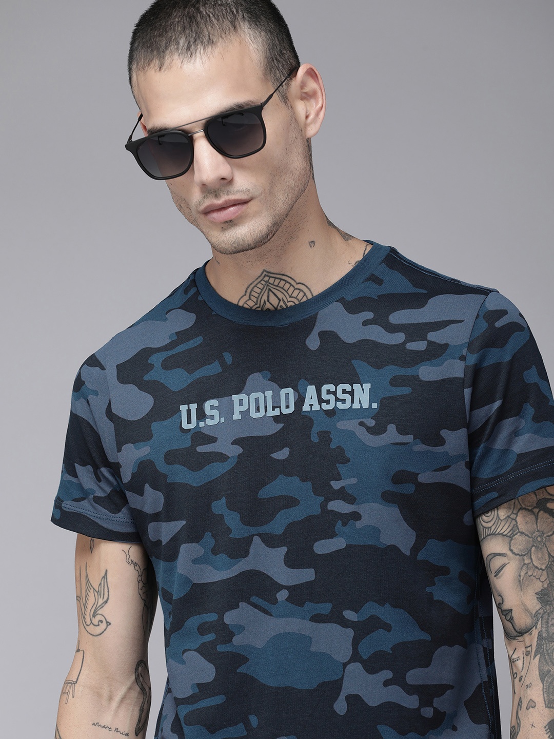 

U.S. Polo Assn. Denim Co. Camouflage Printed Pure Cotton T-shirt, Navy blue