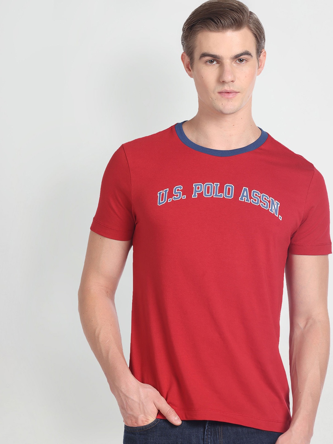 

U.S. Polo Assn. Denim Co. Brand Logo Printed Pure Cotton Relaxed T-shirt, Maroon