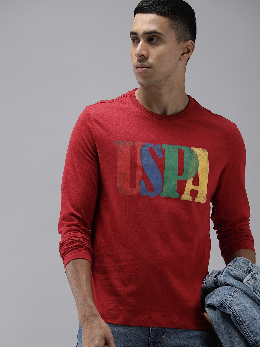 

U.S. Polo Assn. Denim Co. Graphic Brand Logo Printed Pure Cotton T-shirt, Red