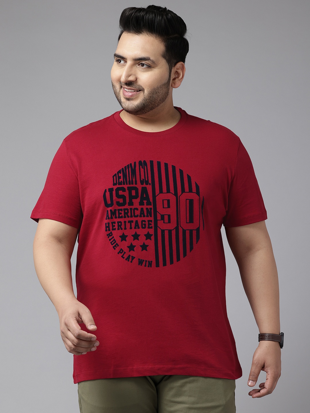 

U.S. Polo Assn. Denim Co. Plus Size Typography Print Pure Cotton T-shirt, Maroon