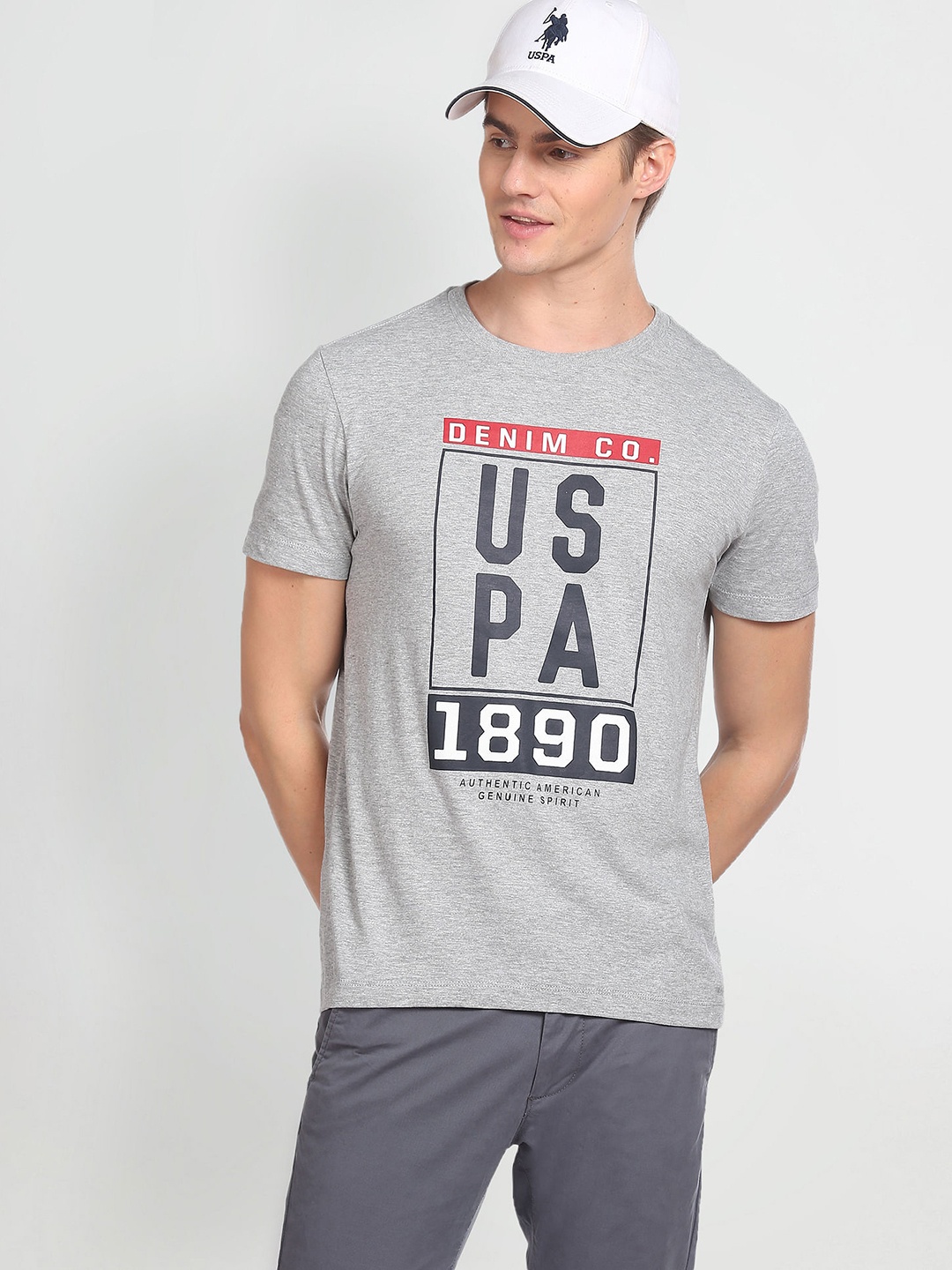 

U.S. Polo Assn. Denim Co. Brand Logo Printed Slim Fit T-shirt, Grey