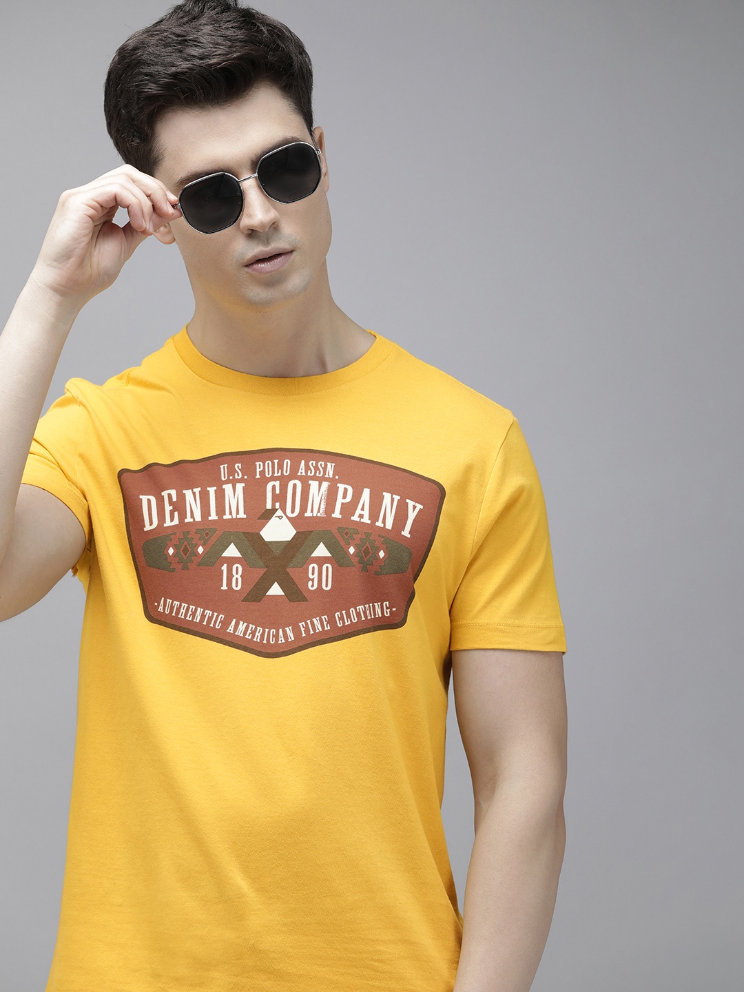 

U.S. Polo Assn. Denim Co. Typography Printed Pure Cotton T-shirt, Mustard