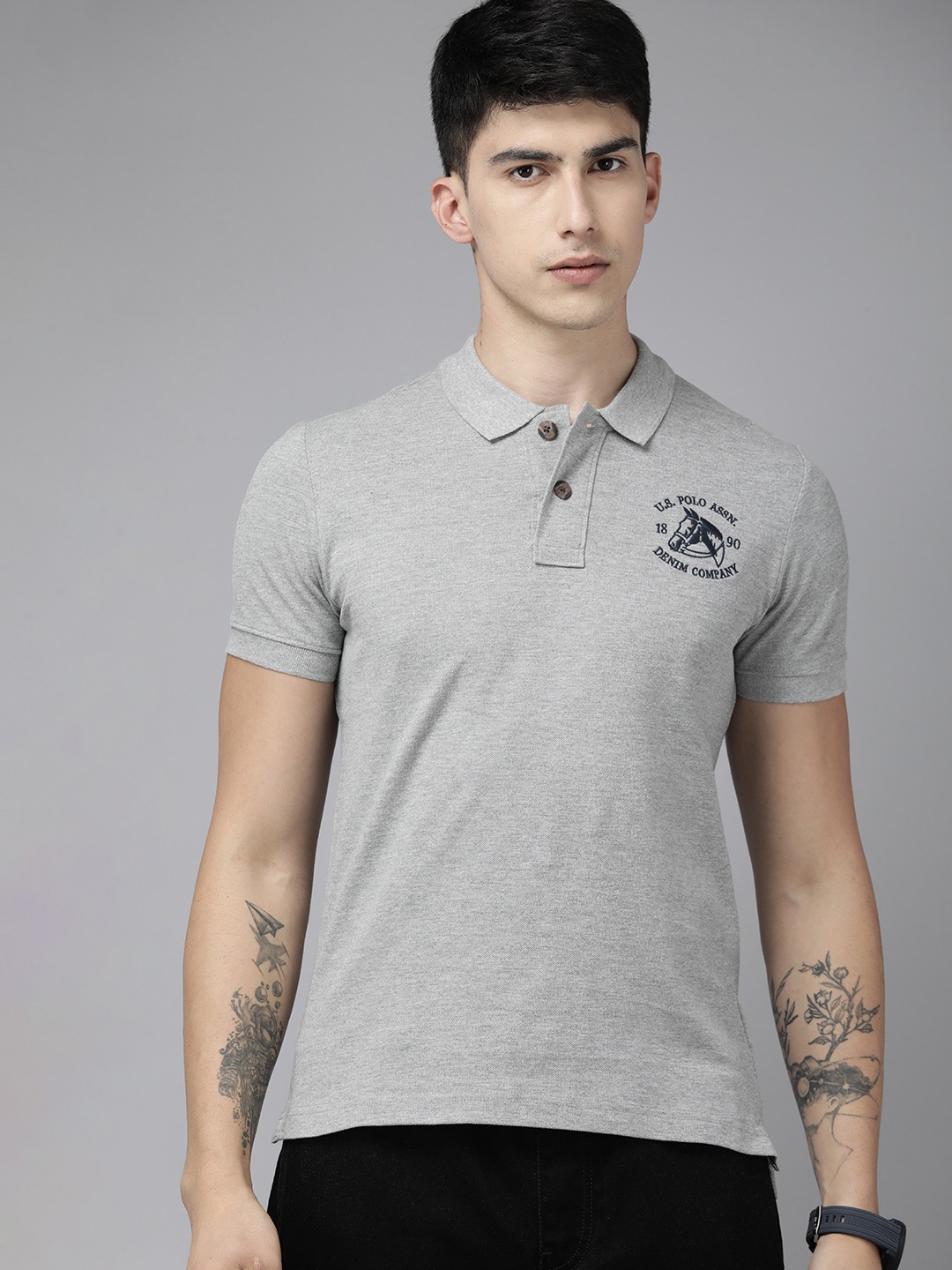 

U.S. Polo Assn. Denim Co. Solid With Minimal Print Polo Collar T-shirt, Grey