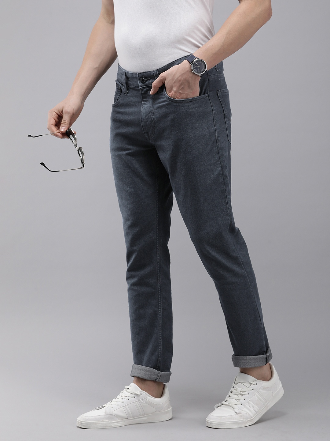 

U.S. Polo Assn. Denim Co. Men Brandon Slim Tapered Fit Mid-Rise Stretchable Jeans, Grey