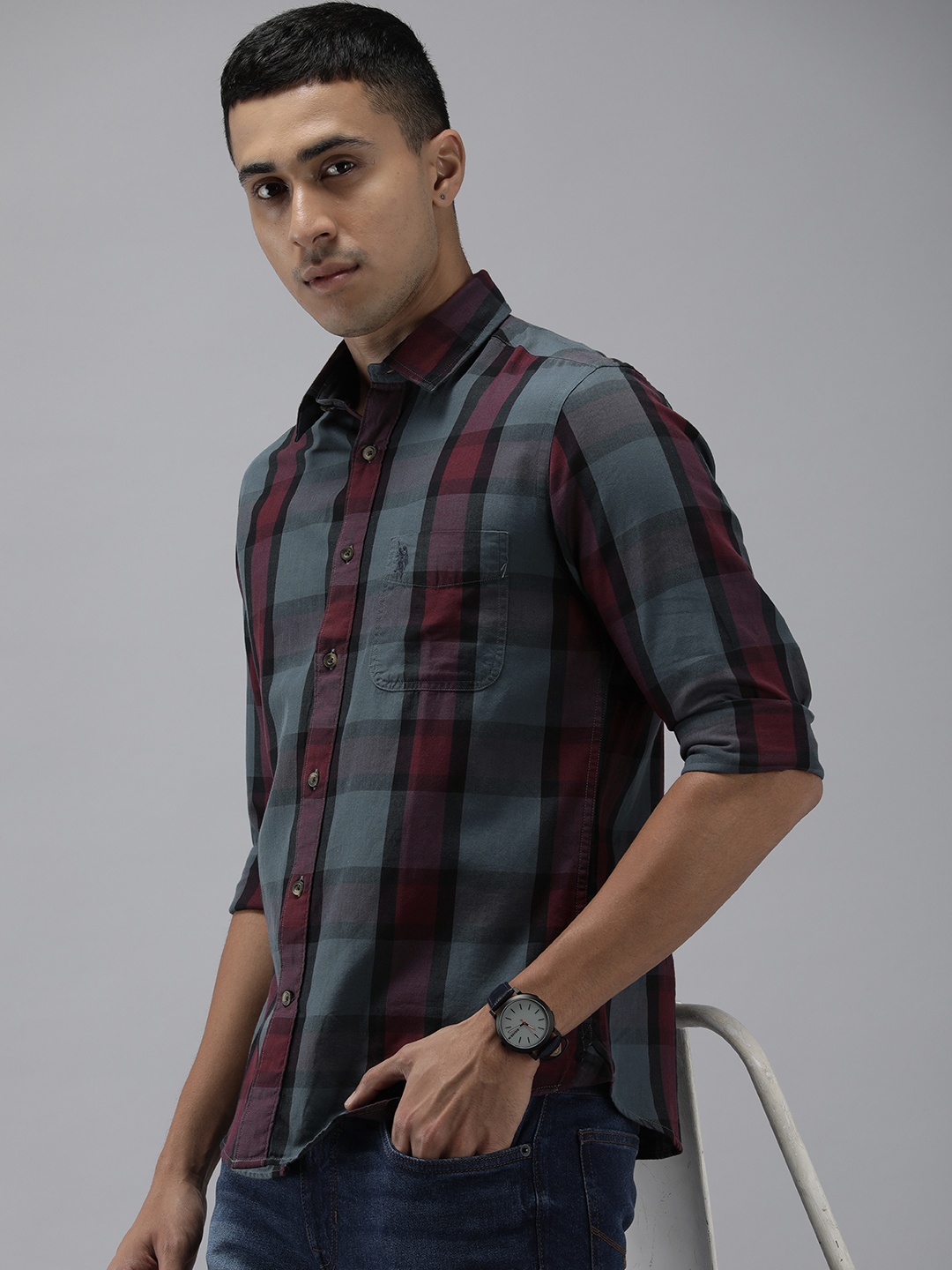 

U.S. Polo Assn. Denim Co. Pure Cotton Checked Casual Shirt, Maroon