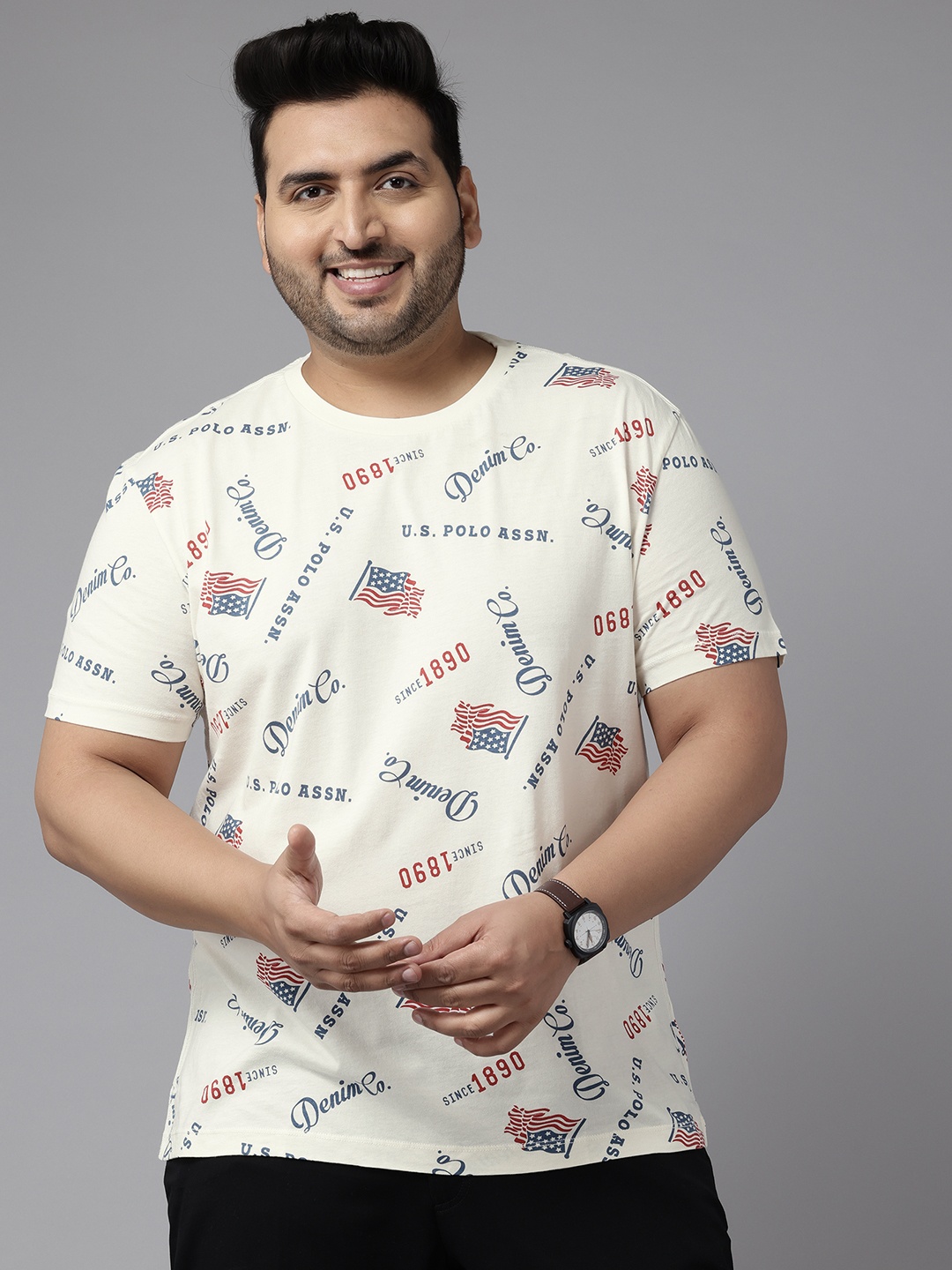 

U.S. Polo Assn. Denim Co. Plus Size Typography Print Pure Cotton T-shirt, Cream