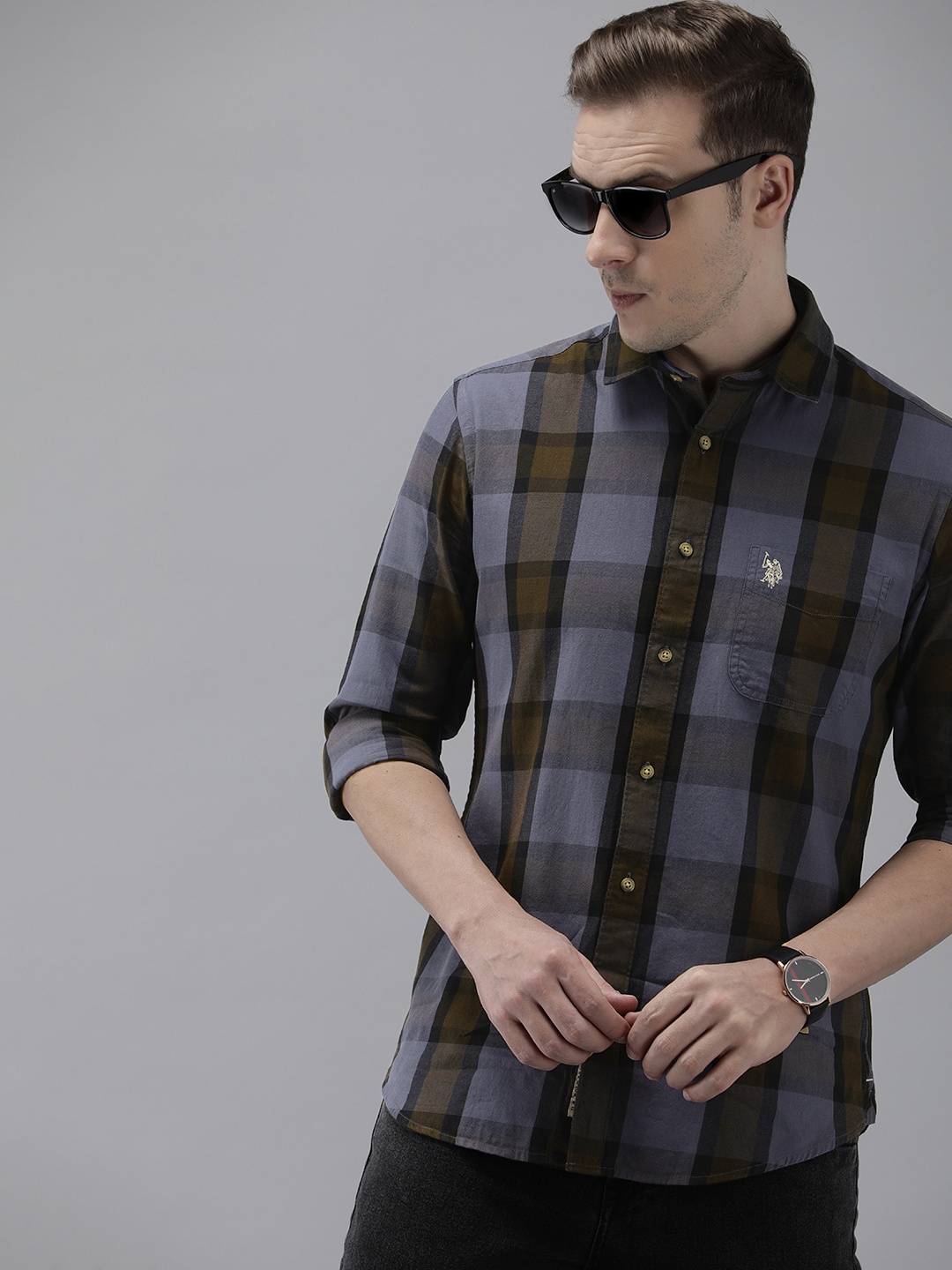 

U.S. Polo Assn. Denim Co. Pure Cotton Checked Casual Shirt, Brown