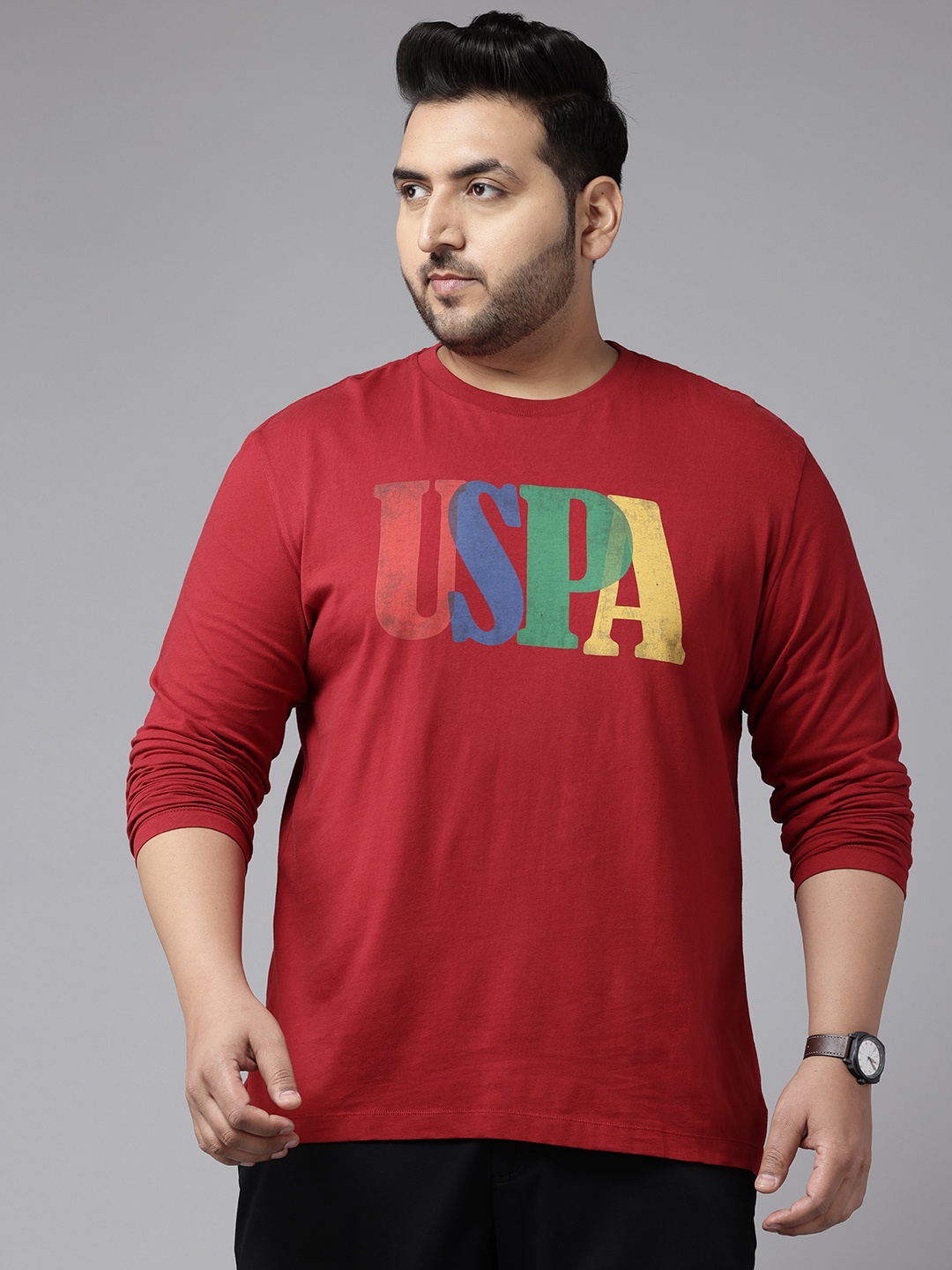 

U.S. Polo Assn. Denim Co. Plus Size Typography Printed Pure Cotton T-shirt, Maroon