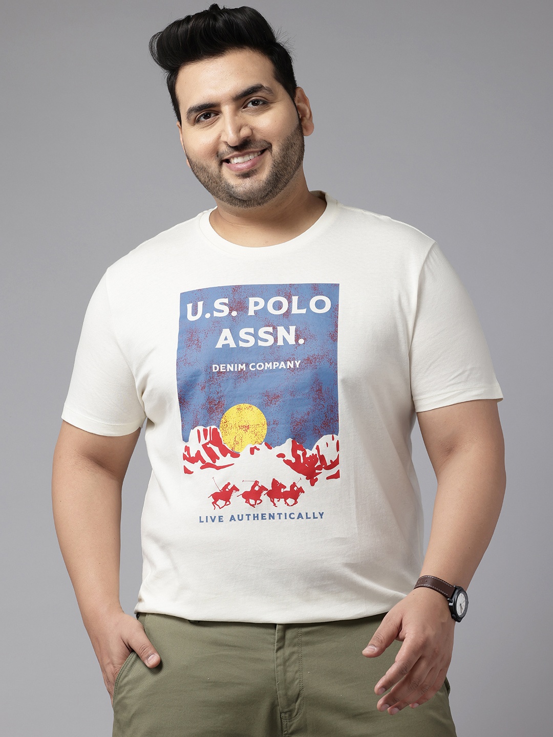 

U.S. Polo Assn. Denim Co. Plus Size Printed Pure Cotton T-shirt, White