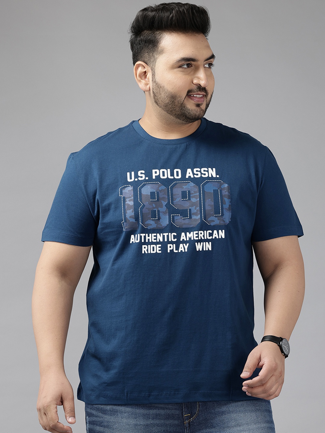 

U.S. Polo Assn. Denim Co. Typography Printed Pure Cotton T-shirt, Blue