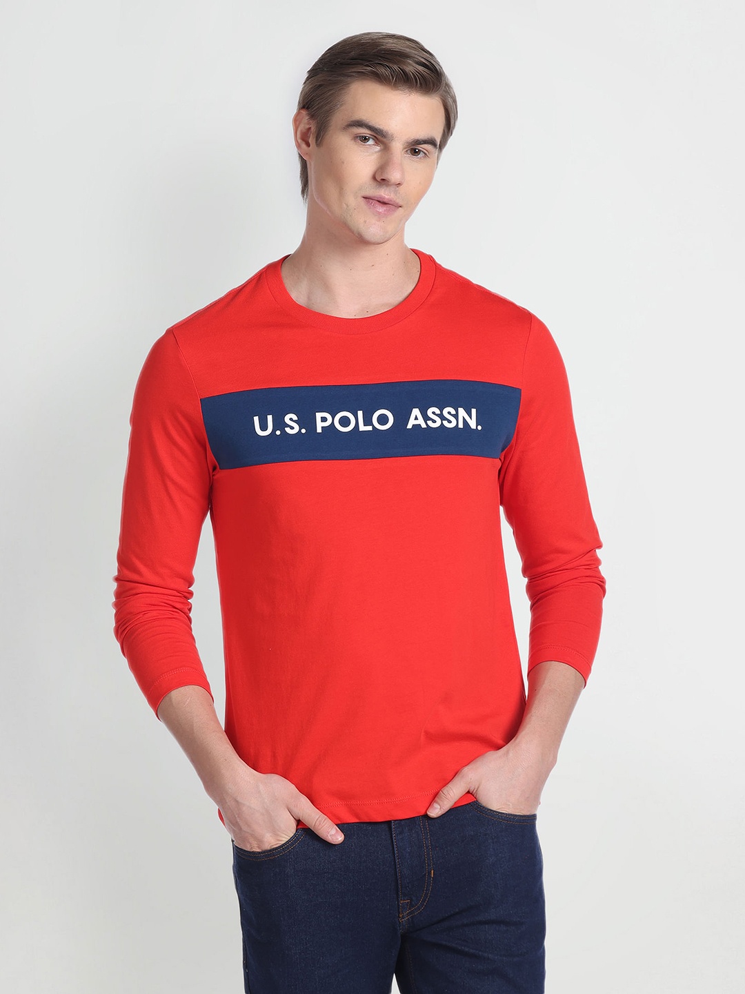 

U.S. Polo Assn. Denim Co. Brand Logo Printed Pure Cotton T-shirt, Red