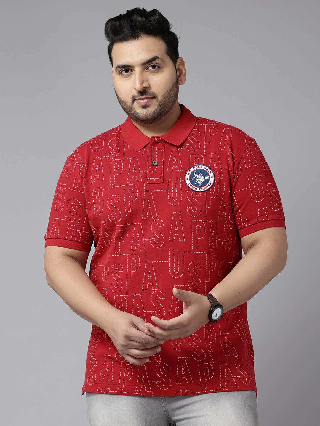 

U.S. Polo Assn. Denim Co. Plus Size Printed Pure Cotton Polo T-shirt, Red