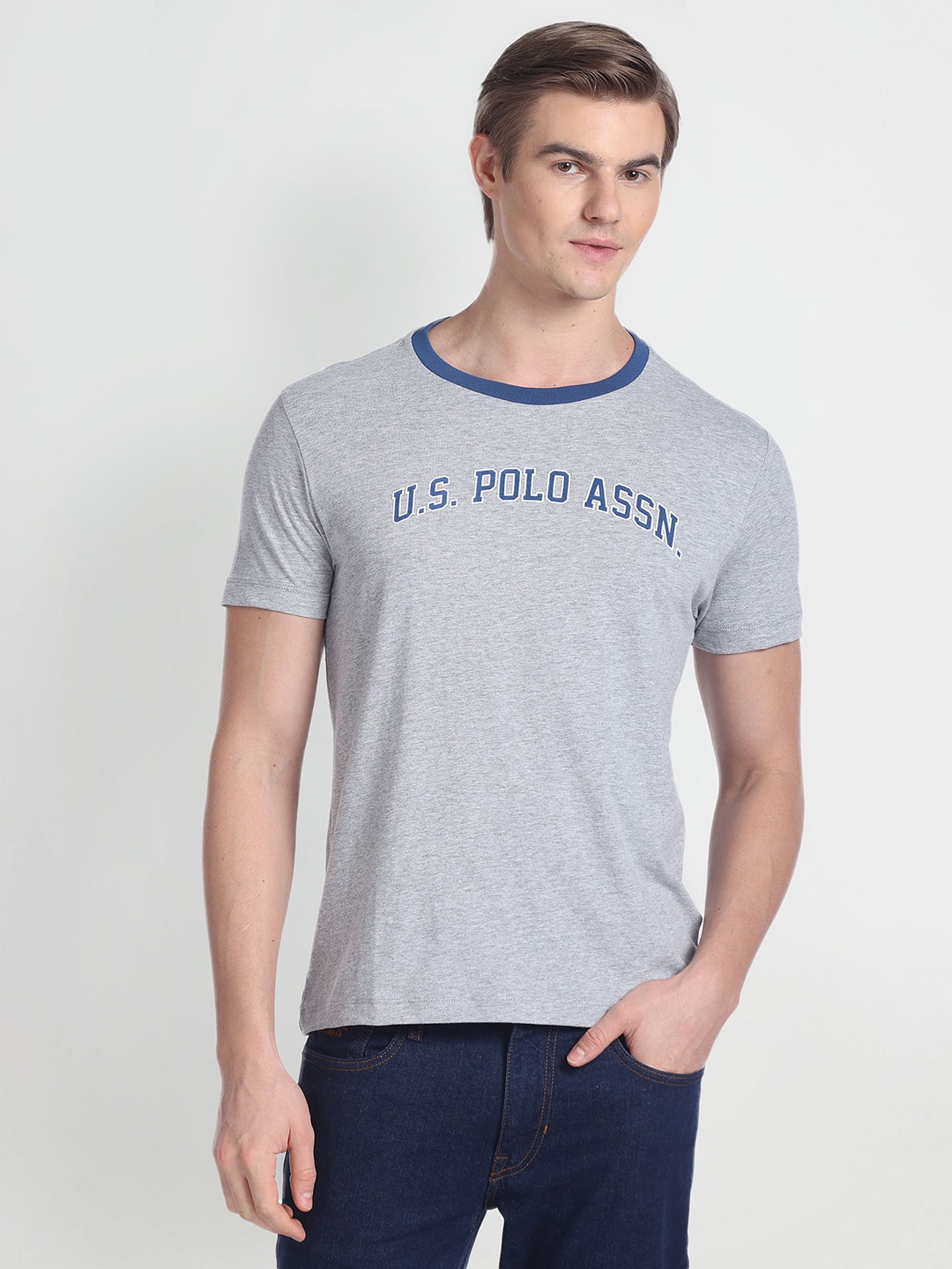 

U.S. Polo Assn. Denim Co. Brand Logo Printed T-shirt, Grey melange