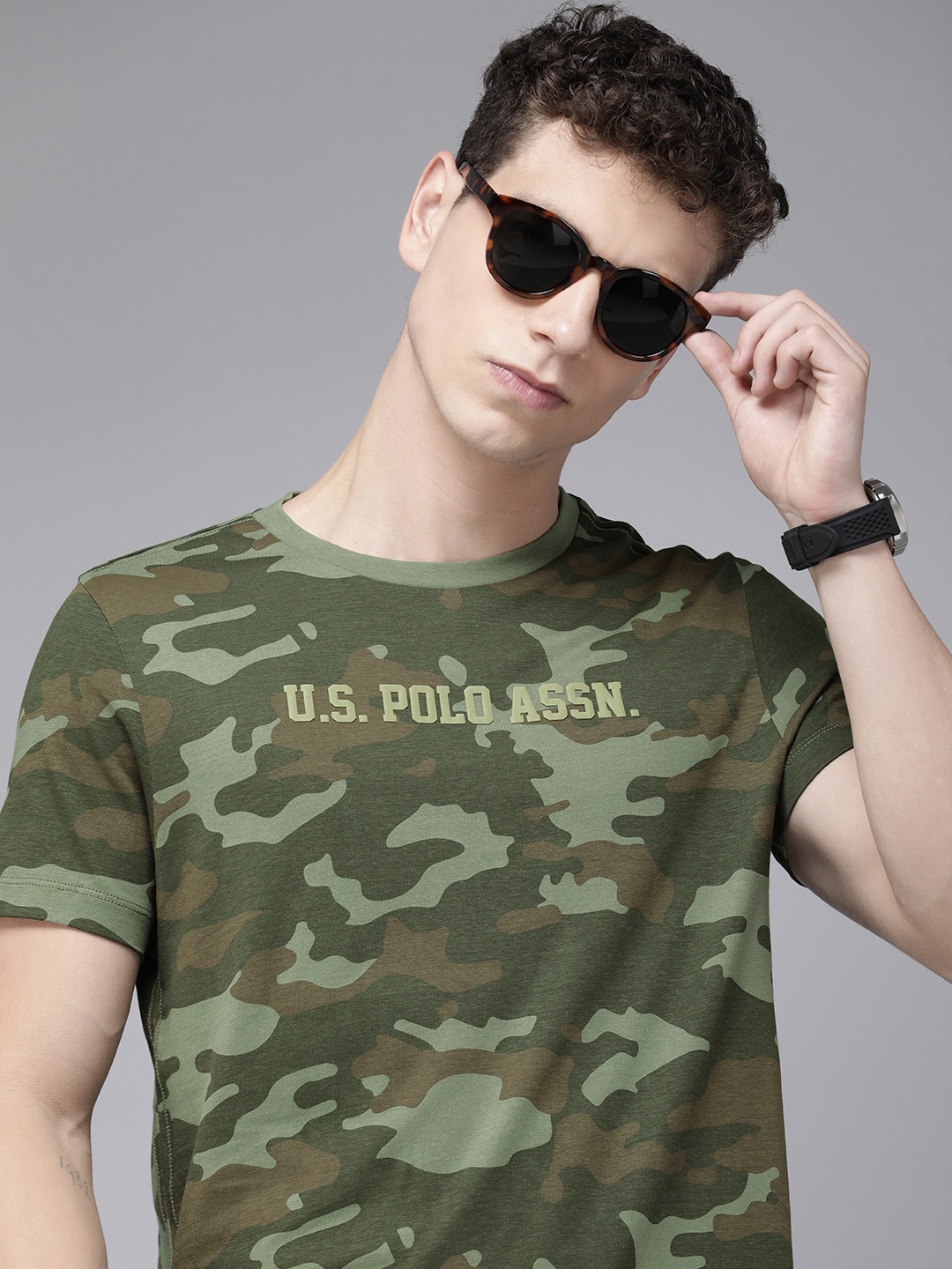 

U.S. Polo Assn. Denim Co. Camouflage Printed Pure Cotton T-shirt, Olive