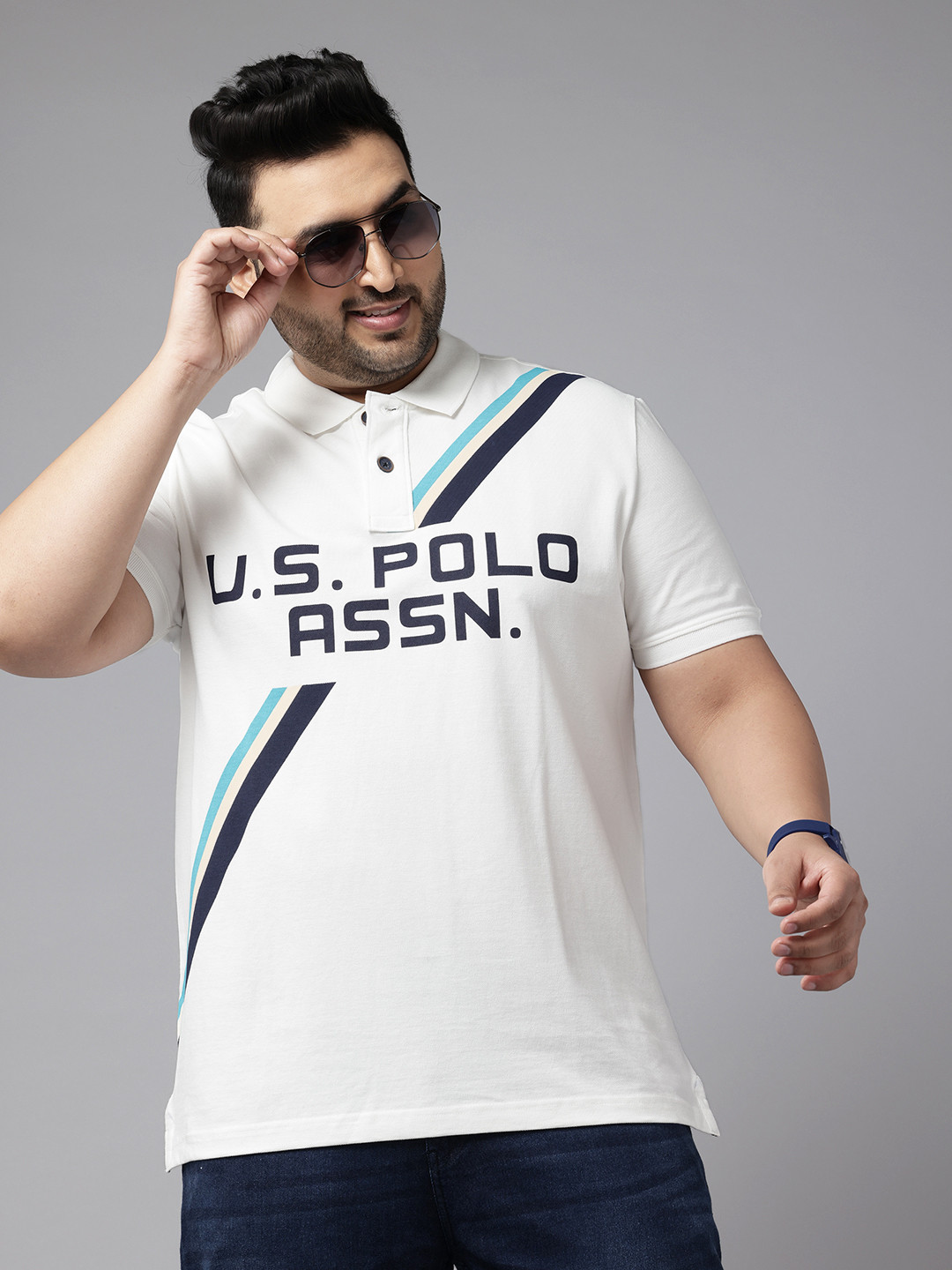 

U.S. Polo Assn. Denim Co. Plus Size Printed Polo Collar Pure Cotton T-shirt, White