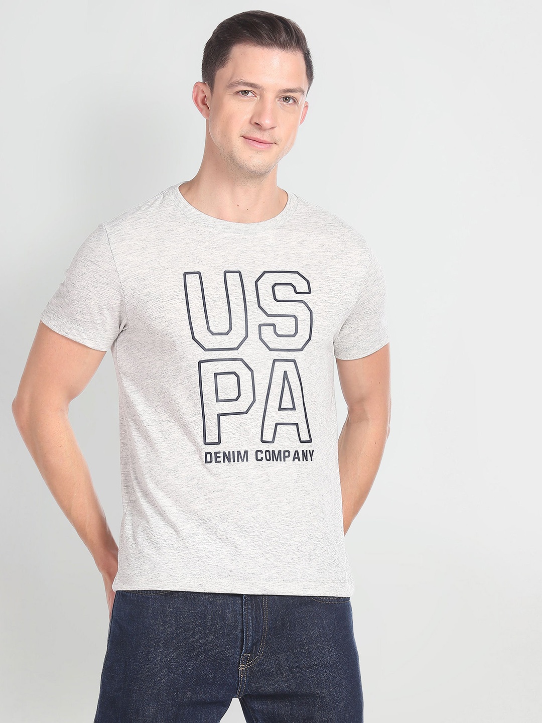 

U.S. Polo Assn. Denim Co. Brand Logo Printed T-shirt, Grey melange
