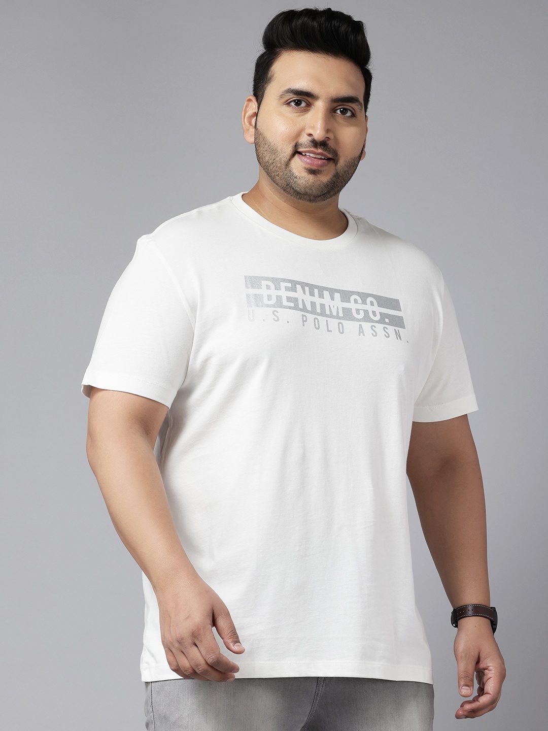 

U.S. Polo Assn. Denim Co. Plus Size Printed Pure Cotton T-shirt, Off white