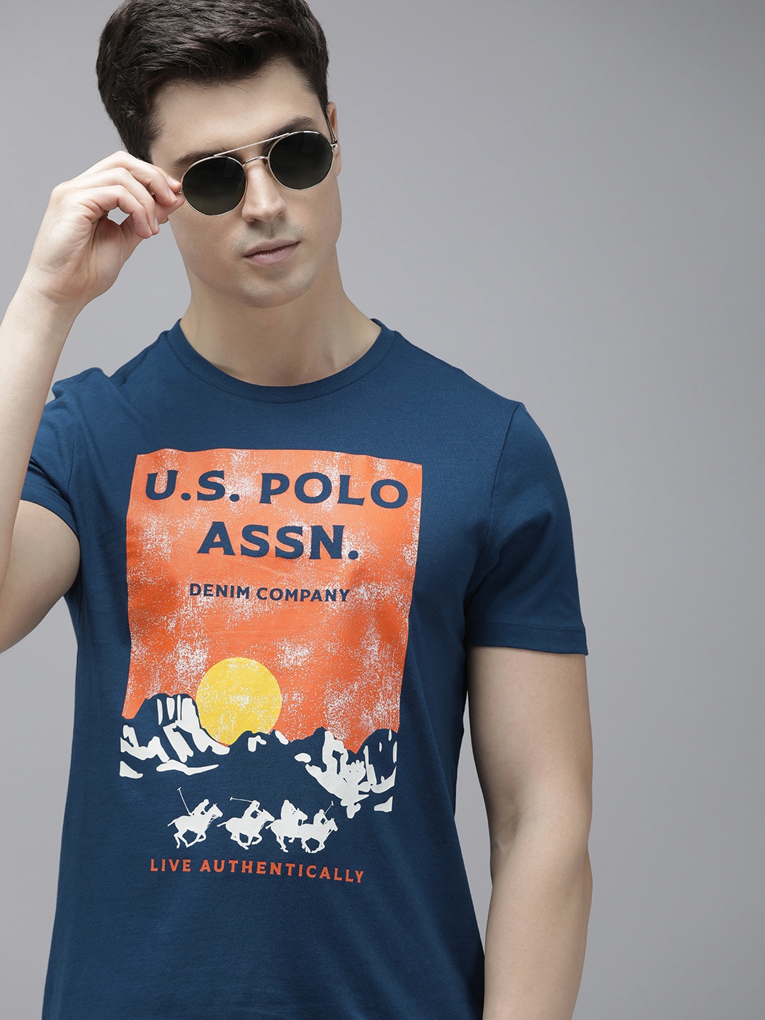 

U.S. Polo Assn. Denim Co. Typography Printed Pure Cotton T-shirt, Navy blue