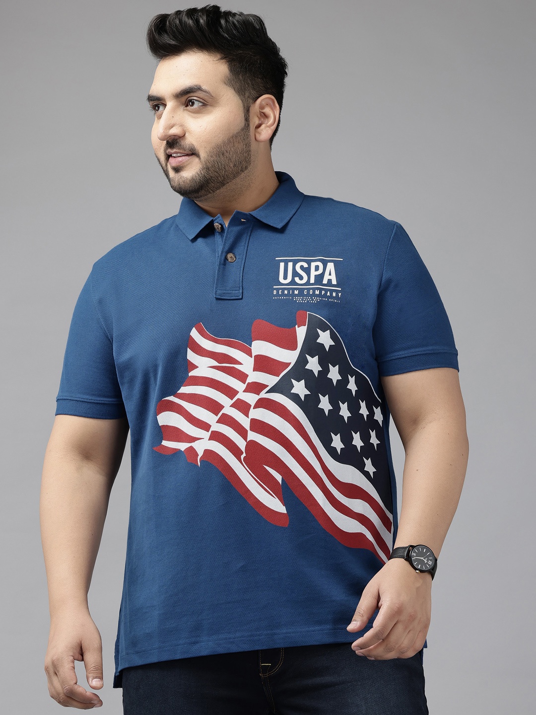 

U.S. Polo Assn. Denim Co. Printed Polo Collar Pure Cotton T-shirt, Blue